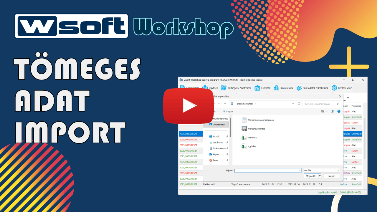 wSoft Workshop szerviz program törzsadatok importálása
